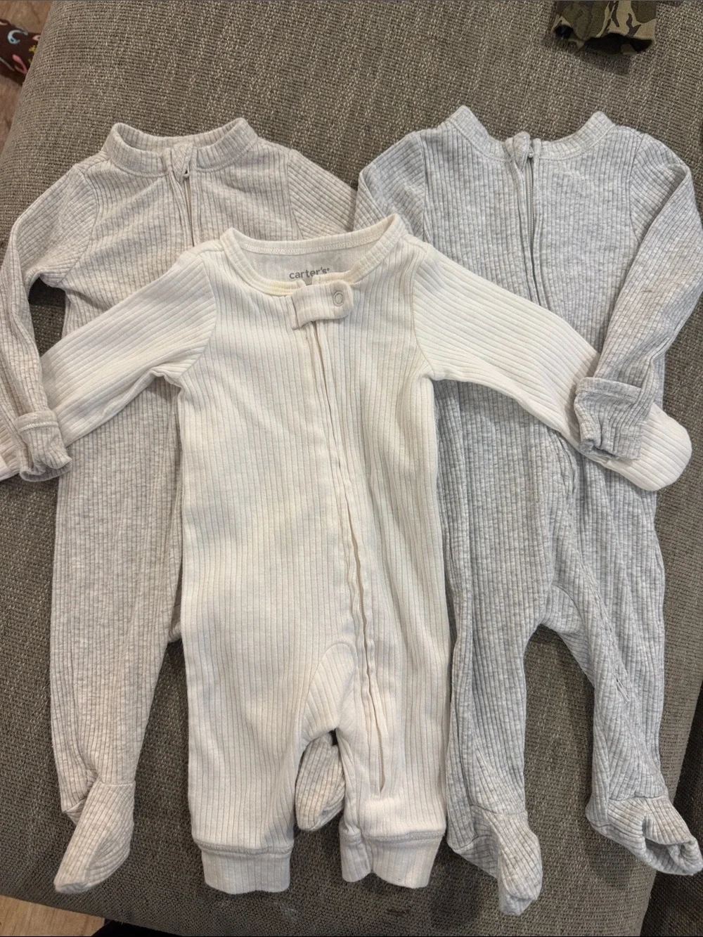 Carter's Ribbed Footed One-Piece Set - White & Light Gray